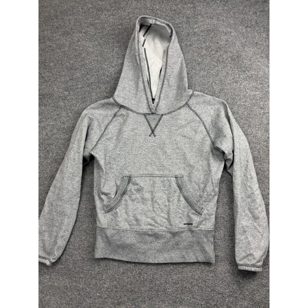 Patagonia Hoodie Sweatshirt Womens M Gray V Neck Knit Raglan Pullover Pocket